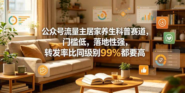 公众号流量主居家养生科普赛道，门槛低，落地性强，转发率比同级别99％都要高-创业资源网