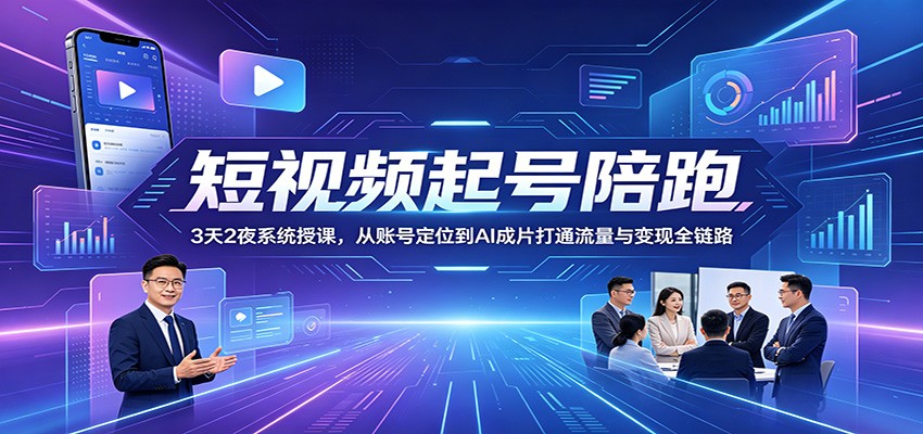 短视频起号陪跑：3天2夜系统授课，从账号定位到AI成片打通流量与变现全链路-创业资源网