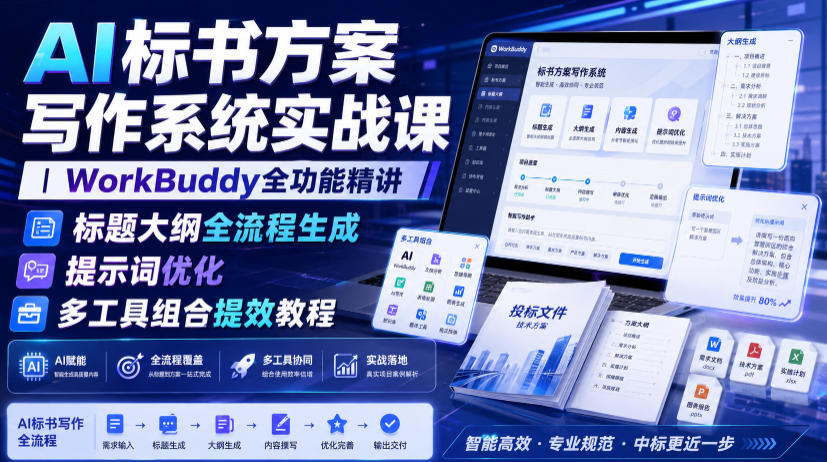 AI标书方案写作系统实战课｜WorkBuddy全功能精讲・标题大纲全流程生成・提示词优化・多工具组合提效教程-创业资源网