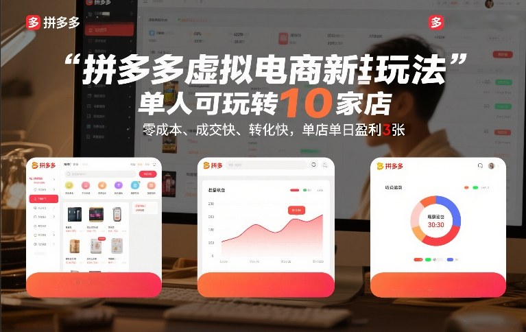 拼多多虚拟电商新玩法，单人可玩转10家店，零成本、成交快、转化快，单店单日盈利3张【揭秘】-创业资源网