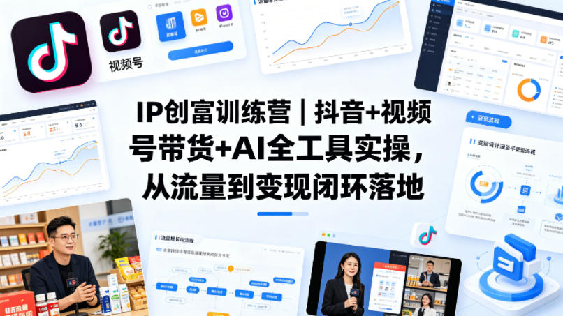 IP创富训练营｜抖音+视频号带货+AI全工具实操，从流量到变现闭环落地-创业资源网