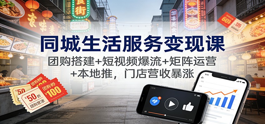 同城生活服务变现课：团购搭建+短视频爆流+矩阵运营+本地推，门店营收暴涨-创业资源网