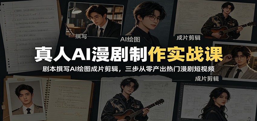 真人AI漫剧制作实战课：剧本撰写AI绘图成片剪辑，三步从零产出热门漫剧短视频-创业资源网