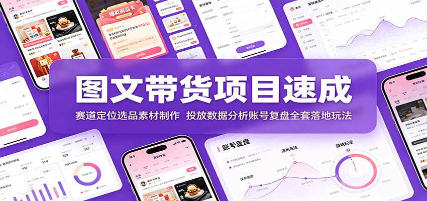 图文带货项目速成：赛道定位选品素材制作，投放数据分析账号复盘全套落地玩法-创业资源网
