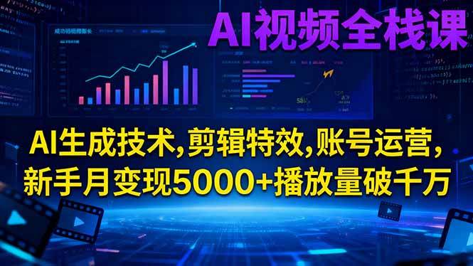(16603期)AI视频全栈课:AI生成技术,剪辑特效,账号运营,新手月变现5000+播放量破千万-创业资源网