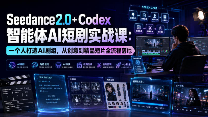 Seedance2.0+Codex智能体AI短剧实战课:一个人打造AI剧组,从创意到精品短片全流程-创业资源网