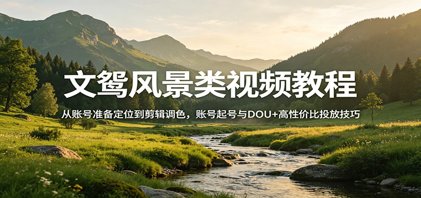 文鸳风景类视频教程:从账号准备定位到剪辑调色,账号起号与DOU+高性价比投放技巧-创业资源网