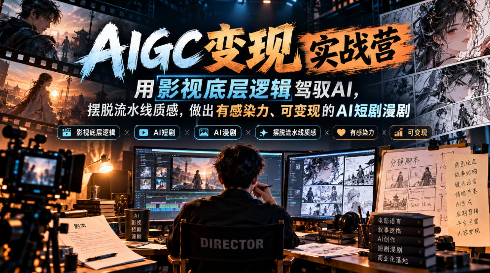 AIGC变现实战营，用影视底层逻辑驾驭AI，摆脱流水线质感，做出有感染力、可变现的AI短剧漫剧-创业资源网