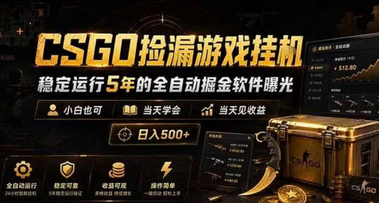 CSGO捡漏游戏挂G，稳定运行5年的全自动掘金软件曝光，小白也可当天学会，当天见收益，日入500+【揭秘】-创业资源网