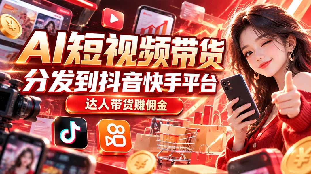 （20754期）【AI短视频带货】分发到抖音快手平台，达人带货赚佣金-创业资源网