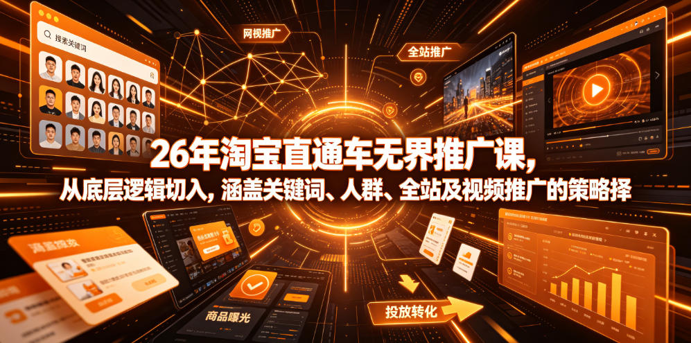 26年淘宝直通车无界推广课，从底层逻辑切入，涵盖关键词、人群、全站及视频推广的策略选择-创业资源网