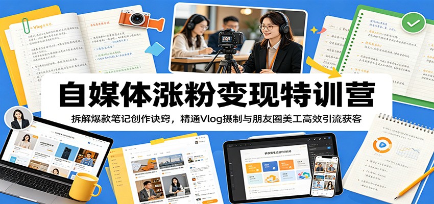 自媒体涨粉变现特训营：拆解爆款笔记创作诀窍，精通Vlog摄制与朋友圈美工高效引流获客-创业资源网