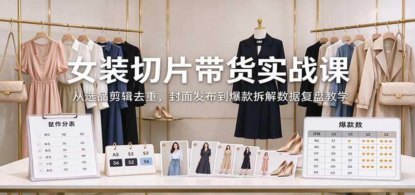 女装切片带货实战课：从选品剪辑去重，封面发布到爆款拆解数据复盘教学-创业资源网
