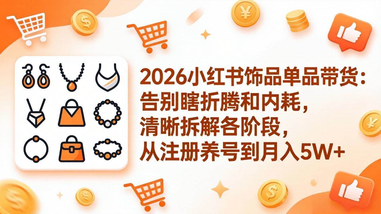 （17861期）2026小红书饰品单品带货：告别瞎折腾和内耗，清晰拆解各阶段，从注册养号到月入5W+-创业资源网