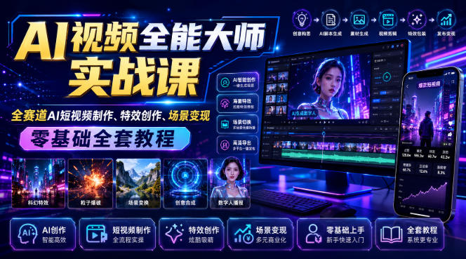 AI视频全能大师实战课｜全赛道AI短视频制作、特效创作、场景变现零基础全套教程-创业资源网