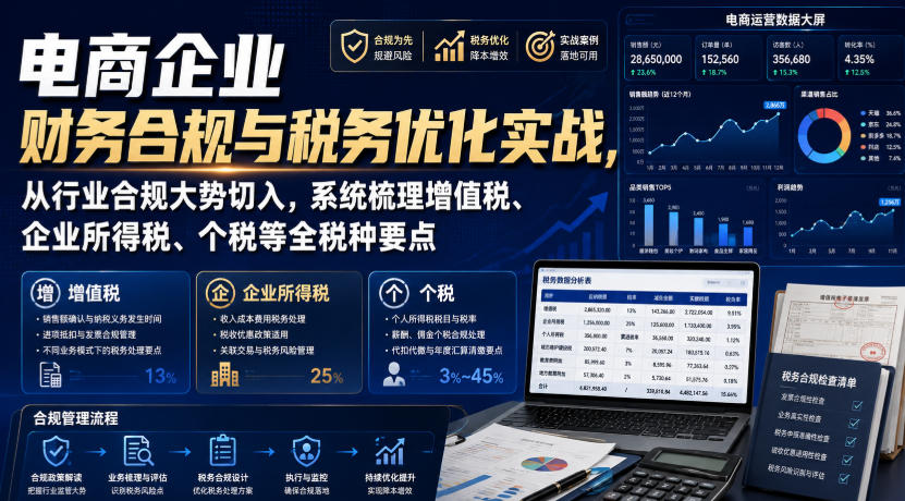 电商企业财务合规与税务优化实战，从行业合规大势切入，系统梳理增值税、企业所得税、个税等全税种要点-创业资源网