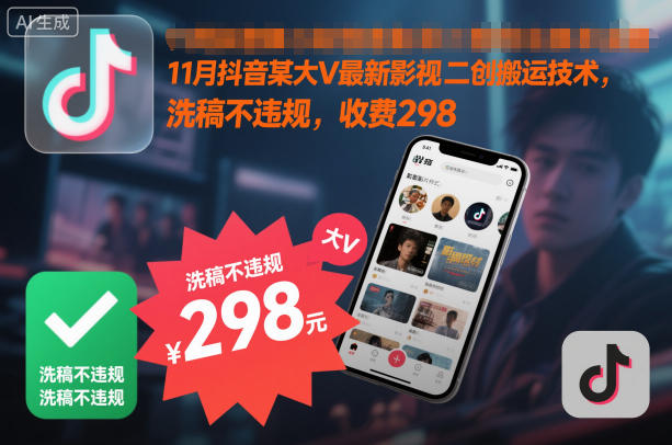 11月抖音某大V最新影视二创搬运技术,洗稿不违规,收费298-创业资源网