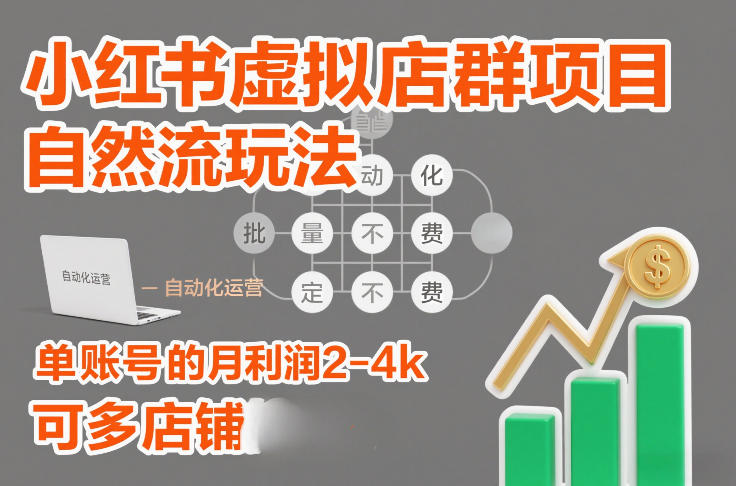 小红书虚拟店群项目，自然流玩法，批量自动化，稳定不费号，单账号的月利润2-4k，可多店矩阵-创业资源网