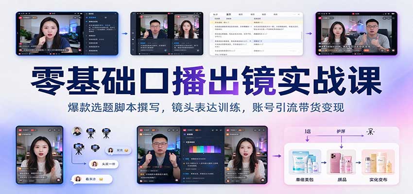 零基础口播出镜实战课：爆款选题脚本撰写，镜头表达训练，账号引流带货变现-创业资源网