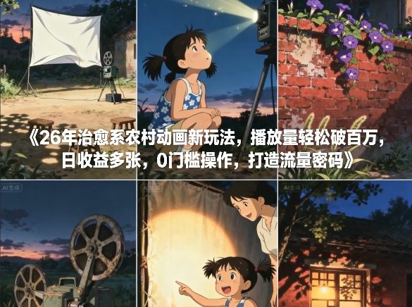 26年治愈系农村动画新玩法，播放量轻松破百万，日收益多张，0门槛操作，打造流量密码-创业资源网