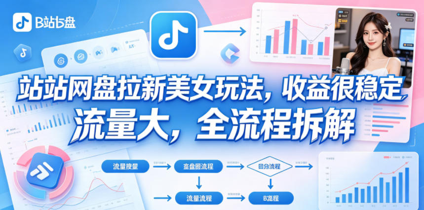 B站网盘拉新美女玩法，收益很稳定，流量大，全流程拆解-创业资源网