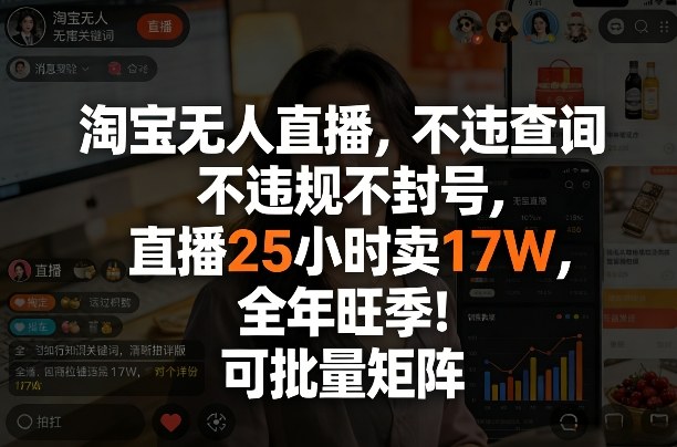 淘宝无人直播，不违规不封号，直播25小时卖17W，全年旺季！可批量矩阵【揭秘】-创业资源网
