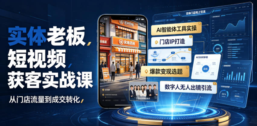 实体老板短视频获客实战课｜AI智能体工具全套实操、门店IP打造、爆款变现选题、数字人无人出镜引流完整教程-创业资源网
