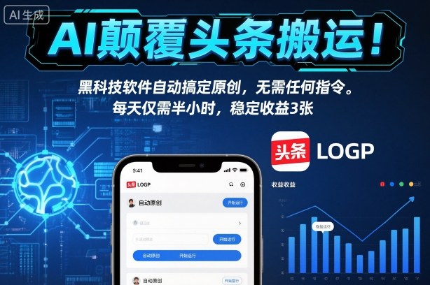 AI颠覆头条搬运！黑科技软件自动搞定原创，无需任何指令。每天仅需半小时，稳定收益3张【揭秘】-创业资源网