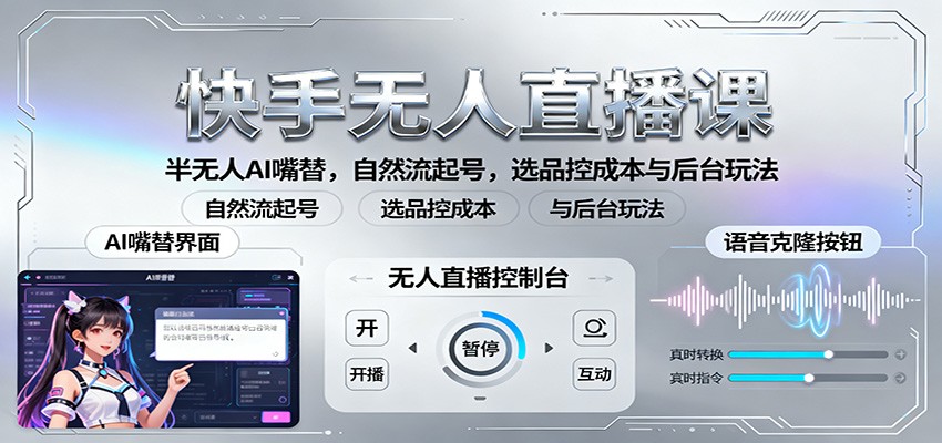 快手无人直播课:半无人AI嘴替,自然流起号,选品控成本与后台玩法-创业资源网