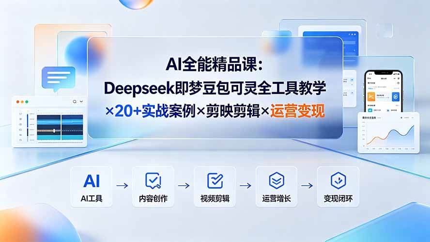 （19278期）AI全能精品课：Deepseek即梦豆包可灵全工具教学×20+实战案例×剪映剪辑×运营变现-创业资源网