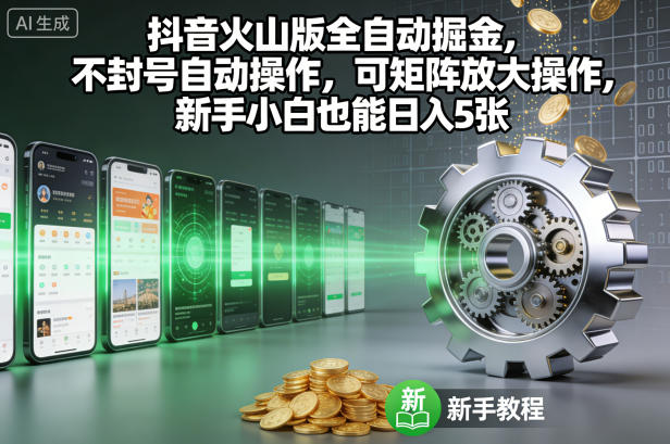 抖音火山版全自动掘金,不封号自动操作,可矩阵放大操作,新手小白也能日入5张【揭秘】-创业资源网
