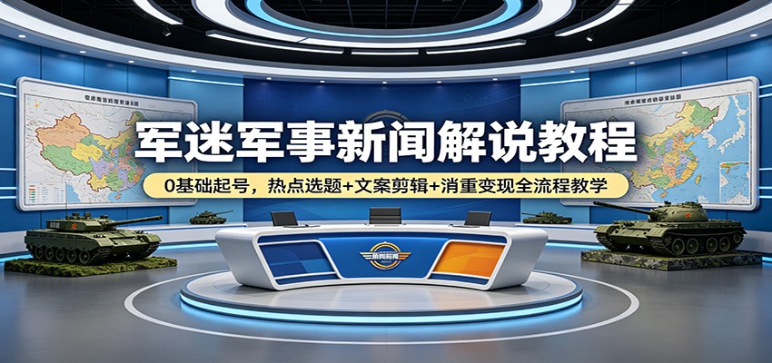 军迷军事新闻解说教程：0基础起号，热点选题+文案剪辑+消重变现全流程教学-创业资源网