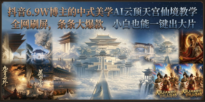 抖音6.9W博主的中式美学AI云顶天宫仙境教学，全网刷屏，条条大爆款，小白也能一键出大片-创业资源网