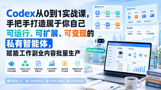 Codex从0到1实战课，手把手打造属于你自己可运行、可扩展、可变现的私有智能体，赋能工作副业内容批量生产-创业资源网