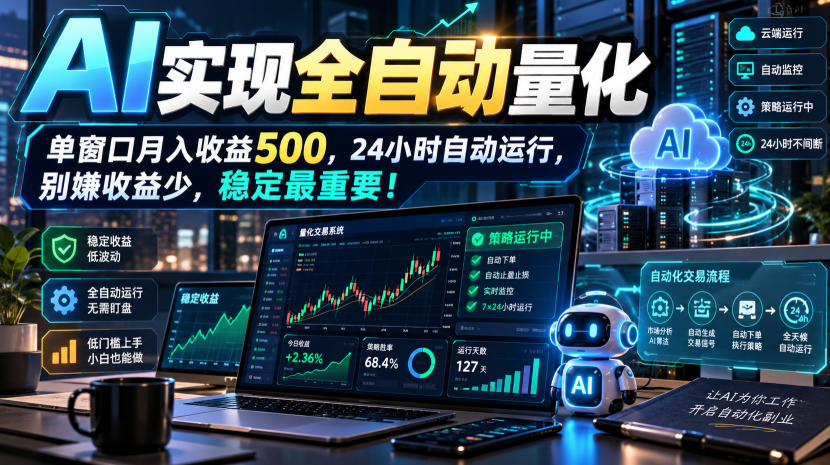 AI实现全自动量化，单窗口月入收益500，24小时自动运行，别嫌收益少，稳定最重要！【揭秘】-创业资源网