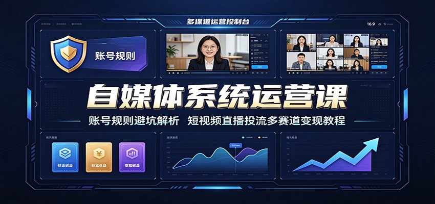 自媒体系统运营课：账号规则避坑解析，短视频直播投流多赛道变现教程-创业资源网