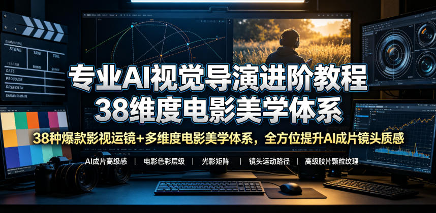 专业AI视觉导演进阶教程，38种爆款影视运镜+多维度电影美学体系，全方位提升AI成片高级感与镜头质感-创业资源网