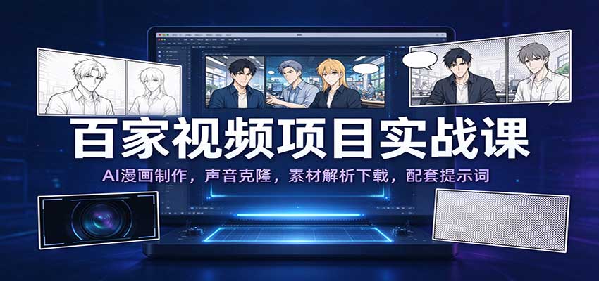 百家视频项目实战课：AI漫画制作，声音克隆，素材解析下载，配套提示词-创业资源网