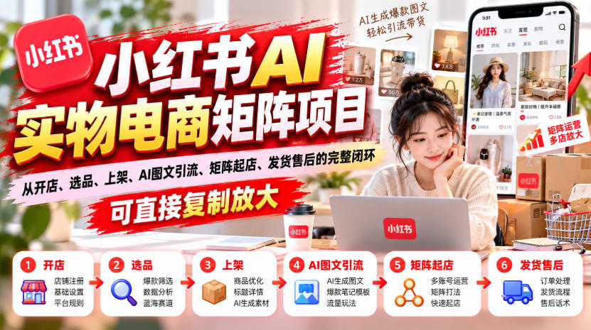 小红书AI实物电商矩阵项目，从开店、选品、上架、AI图文引流、矩阵起店、发货售后的完整闭环，可直接复制放大-创业资源网