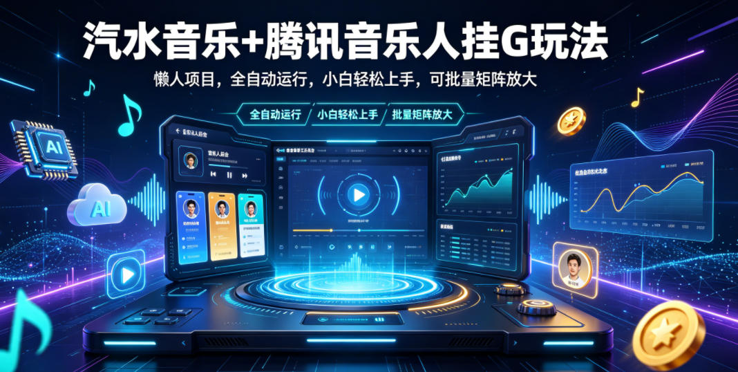 汽水音乐+腾讯音乐人挂G玩法,懒人项目,全自动运行,小白轻松上手,可批量矩阵放大【揭秘】-创业资源网