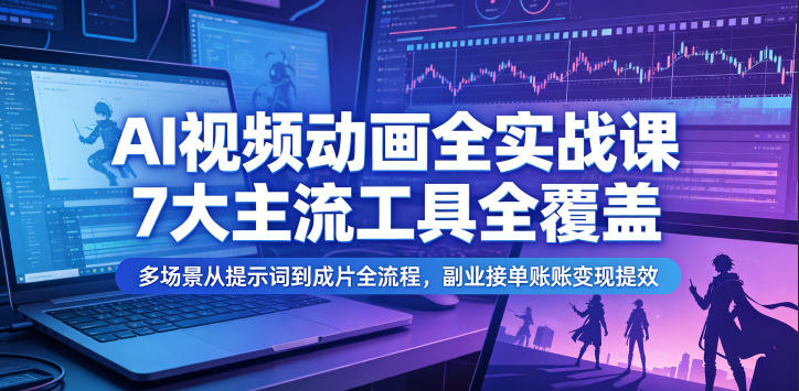 AI视频动画全实战课，7大主流工具全覆盖，多场景从提示词到成片全流程，副业接单账号变现提效-创业资源网