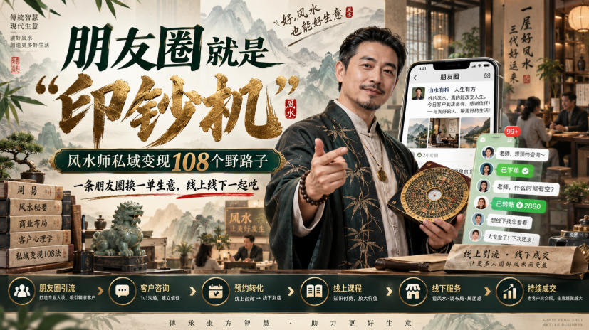 朋友圈就是“印钞机”，风水师私域变现108个野路子，一条朋友圈换一单生意，线上线下一起吃【文档】-创业资源网