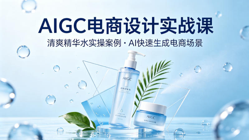 AIGC电商设计实战课，以清爽精华水为实操案例，教你用AI快速生成电商场景-创业资源网