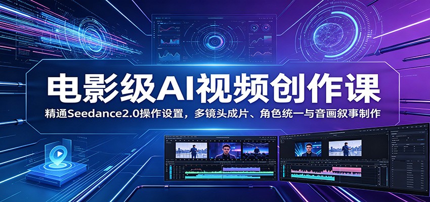 电影级AI视频创作课：精通Seedance2.0操作设置，多镜头成片、角色统一与音画叙事制作-创业资源网