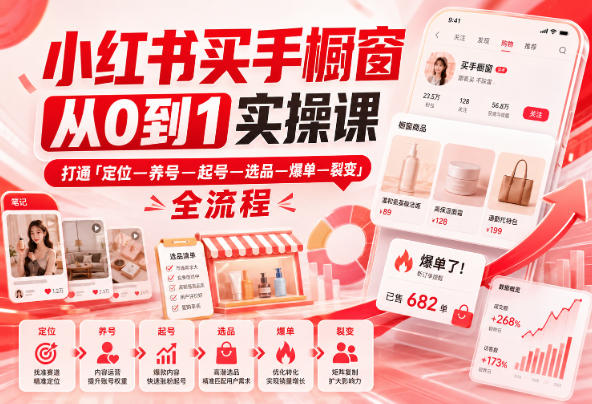 小红书买手橱窗从0到1实操课，打通「定位—养号—起号—选品—爆单—裂变」全流程-创业资源网