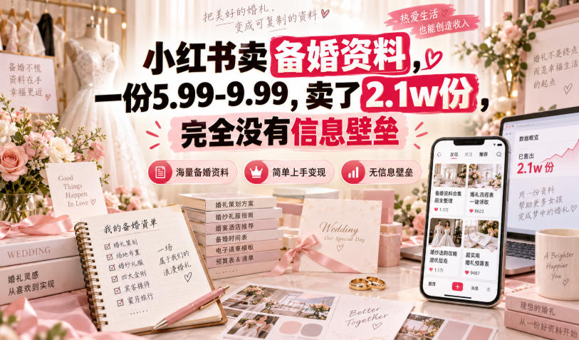 小红书卖备婚资料,一份5.99-9.99,卖了2.1w份,完全没有信息壁垒-创业资源网