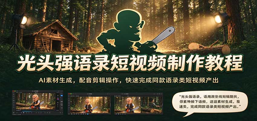 光头强语录短视频制作教程：AI素材生成，配音剪辑操作，快速完成同款语录类短视频产出-创业资源网