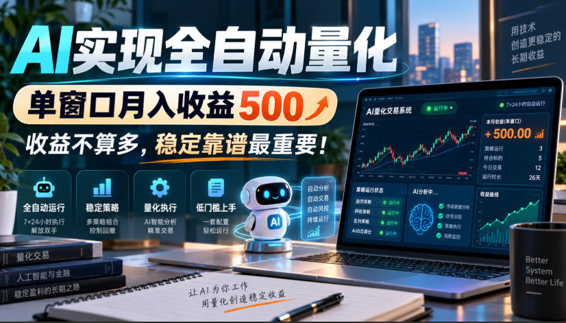 AI实现全自动量化，单窗口月入收益500，收益不算多，稳定靠谱最重要！【揭秘】-创业资源网