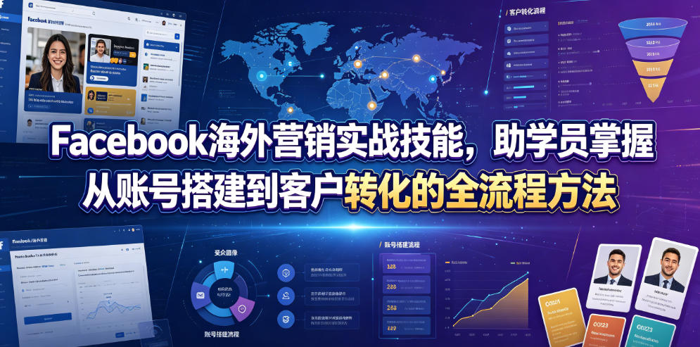Facebook海外营销实战技能，助学员掌握从账号搭建到客户转化的全流程方法-创业资源网