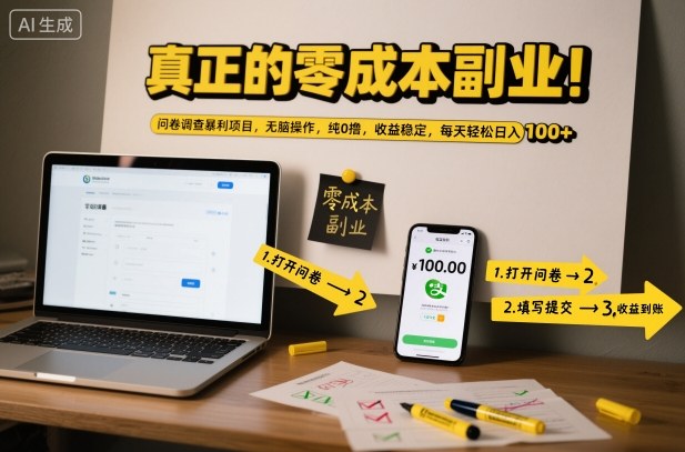 真正的零成本副业！问卷调查暴利项目，无脑操作，纯0撸，收益稳定，每天轻松日入100+【揭秘】-创业资源网
